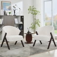 thumbnail image 3 of QinaQin Sillón accent mid century de tela lino con estructura de madera, asiento cómodo tapizado para sala, recámara o rincón de lectura, fácil armado, 3 of 8