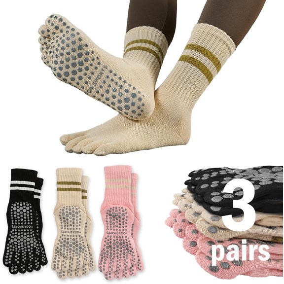 Pilates Socks Yoga Non Slip Long Socks - Toe Compression Long Socks For Women, Sweat-absorbent Deodorant Anti-friction,Soft Breathable Yoga Socks No Slip Long Socks(3 Color, 3 Pairs)