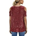 thumbnail image 7 of Women's Cold Shoulder Sequin Top, Sparkly Short Sleeve T-Shirt, Cruise Vacation Night Out Blouse, 7 of 7