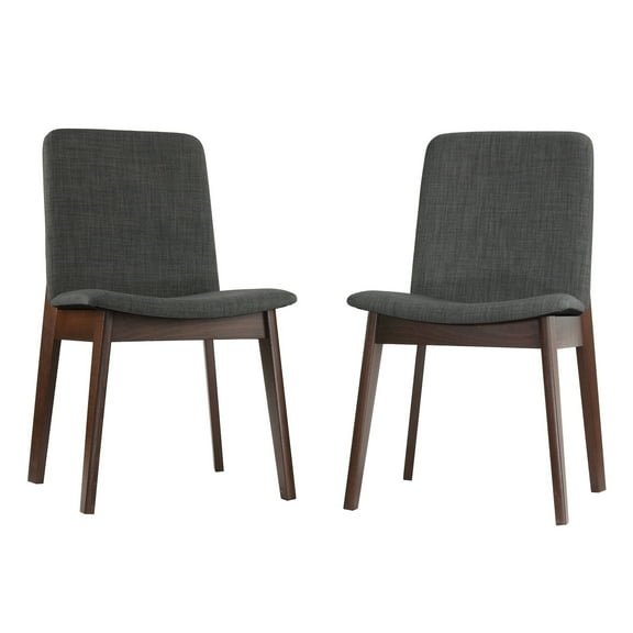Cortesi Home Bjorn Dining Chair in Charcoal Fabric, Walnut Finish (Set of 2)
