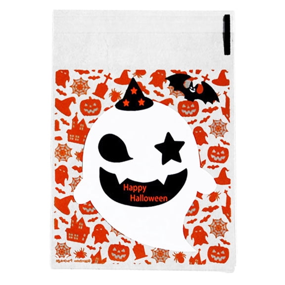 ZCSKFIN 100Pcs Halloween Cookie Bags Self-Adhesive Sealing Pouch Pumpkin Ghost Design Crisp Treat Bags for Baked Goods Party Favors Holiday Packaging Solution​​