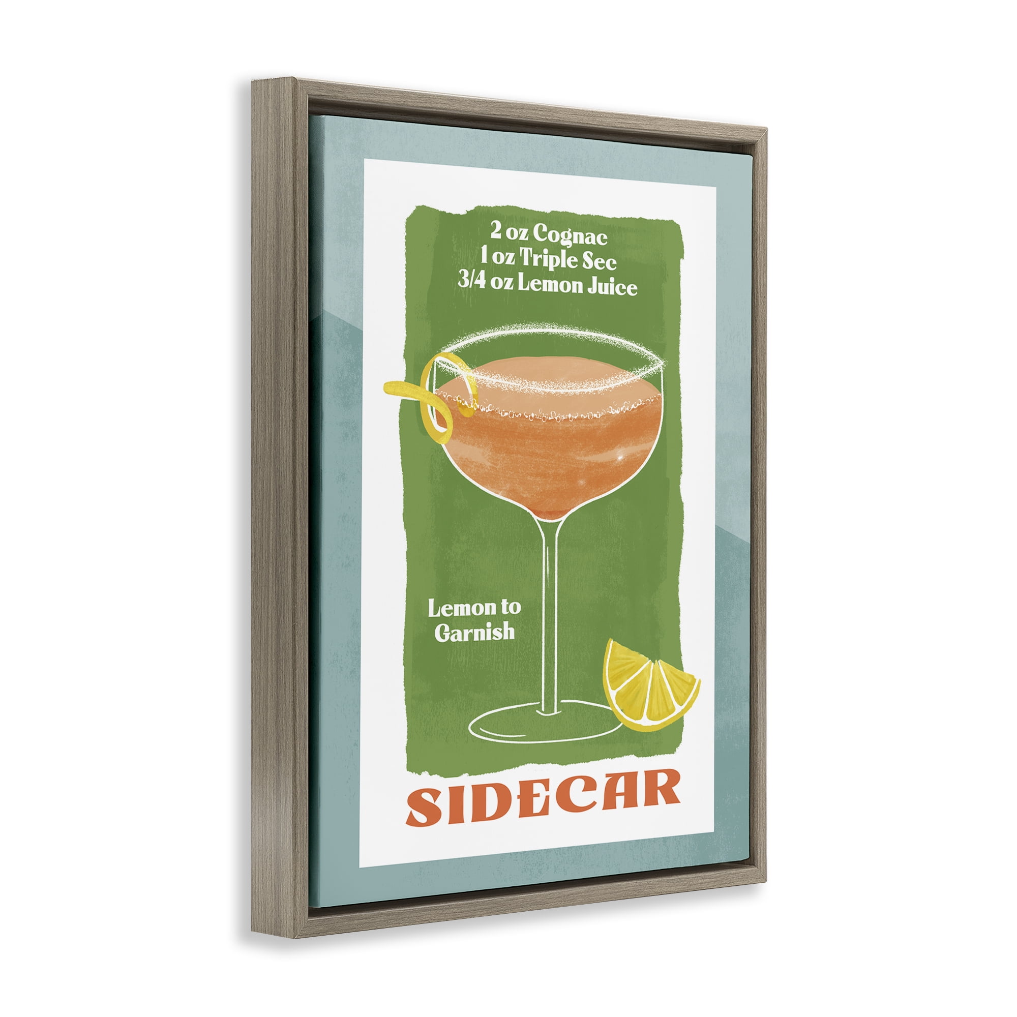 Stupell Industries Retro Sidecar Recipe Food & Beverage Painting Brown Floater Framed Canvas Art Print Wall Art, 25 x 31