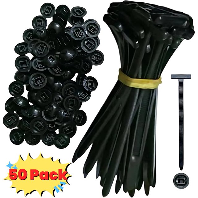 50Pcs Nylon Universal Cable Tie Buckle - Heavy Duty Self-Locking Zip Ties Holder with Pin & Button Design, Plastic Cable Ties Tool Fasteners Car Body, UV Resistant Zipties for Car Daily Auto Fixing