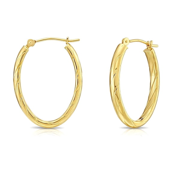 Tilo Jewelry 14K Yellow Gold Polished Twisted Chunky Gold Oval Hoop Earrings | 25mm - 1 Inch | Everyday Earrings for Women & Unisex