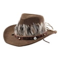 thumbnail image 1 of Sombrero de vaquero con plumas occidentales, informal, único, para hombres y mujeres, ideal para fiestas, juegos de rol y pesca. Café, 1 of 9