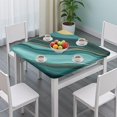 thumbnail image 3 of Teal Gold Marble Wave Pattern Square Fitted Tablecloth with Elastic Edge,Square Table Cover,Washable Elastic Table Cover for Home Kitchen Party Decor 34"x34", 3 of 6