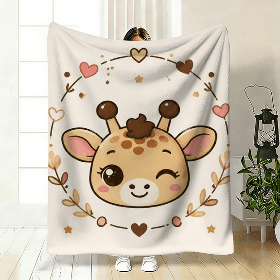 Soft and washable flannel blanket with cute giraffe pattern in cream, cozy and lightweight, ideal for couch, travel, bedroom, and animal lover gifting.