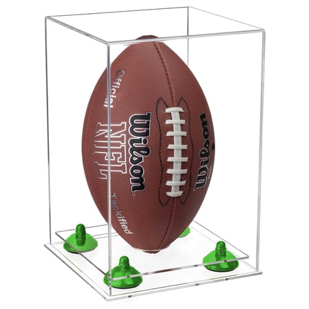 Clear Acrylic Football Display Case Vertical with Green Risers and Clear Base (A060-GRR)