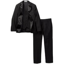 Boy's 2-20 Modern Fit 3-Piece Jacket Vest Trousers Satin Notch Lapel Formal Tuxedo Suit Set - Black