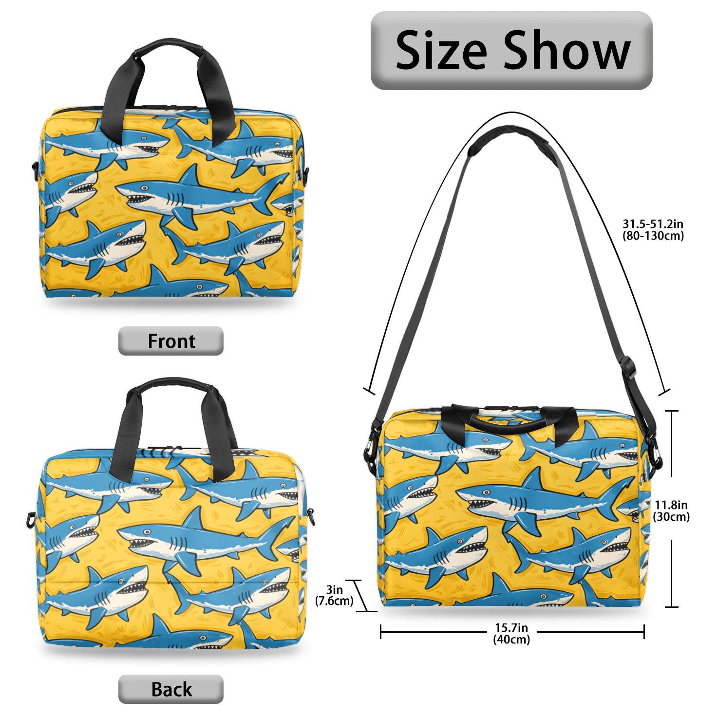 Herdesigns Shark Laptop Bag for Women Men, Computer Case Briefcase Messenger Bags, 15-15.6 inch Laptop Sleeve Shoulder Bag