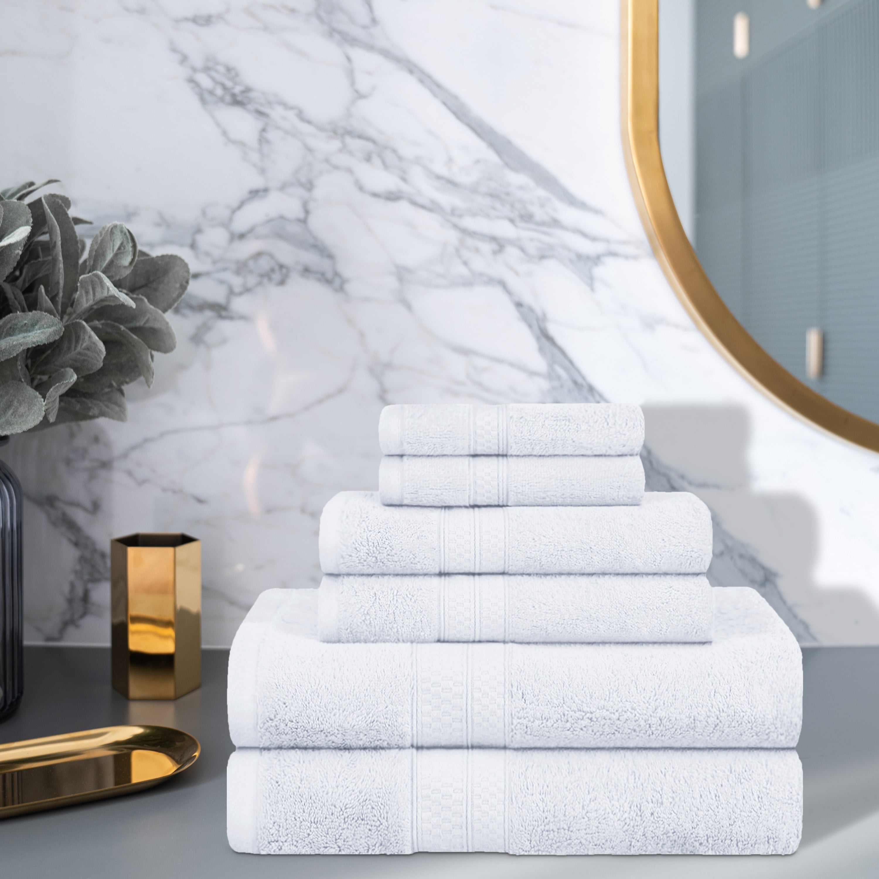 Meadowcove Rayon from Bamboo/Cotton Blend 6-Piece Face Hand, and Bath Towels Set , White by Blue Nile Mills