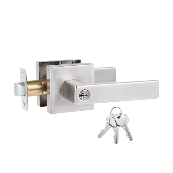 Comfhouse Modern Square Heavy Duty Entry Door Lever, Keyed Entry Door Handle,Zinc Alloy Door Handle, Exterior & Interior Entry Lock with Same Keys, S