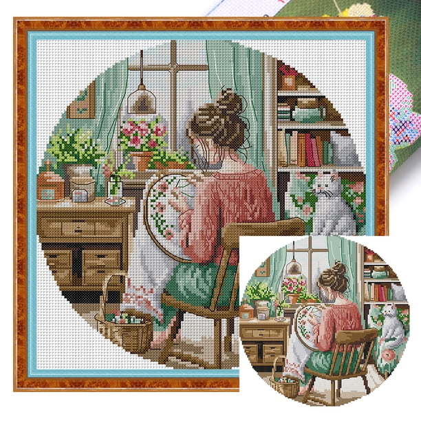 Bordado parcial Eco-Cotton Thread 14CT Kit punto cruzado niña impresa 31x31cm