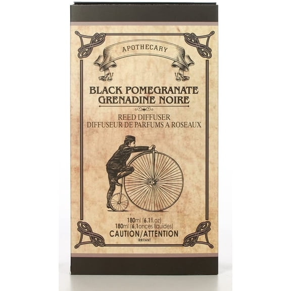 Hosley 180 ml Apothecary Black Pomegranate Glass Reed Diffuser with Reed Sticks