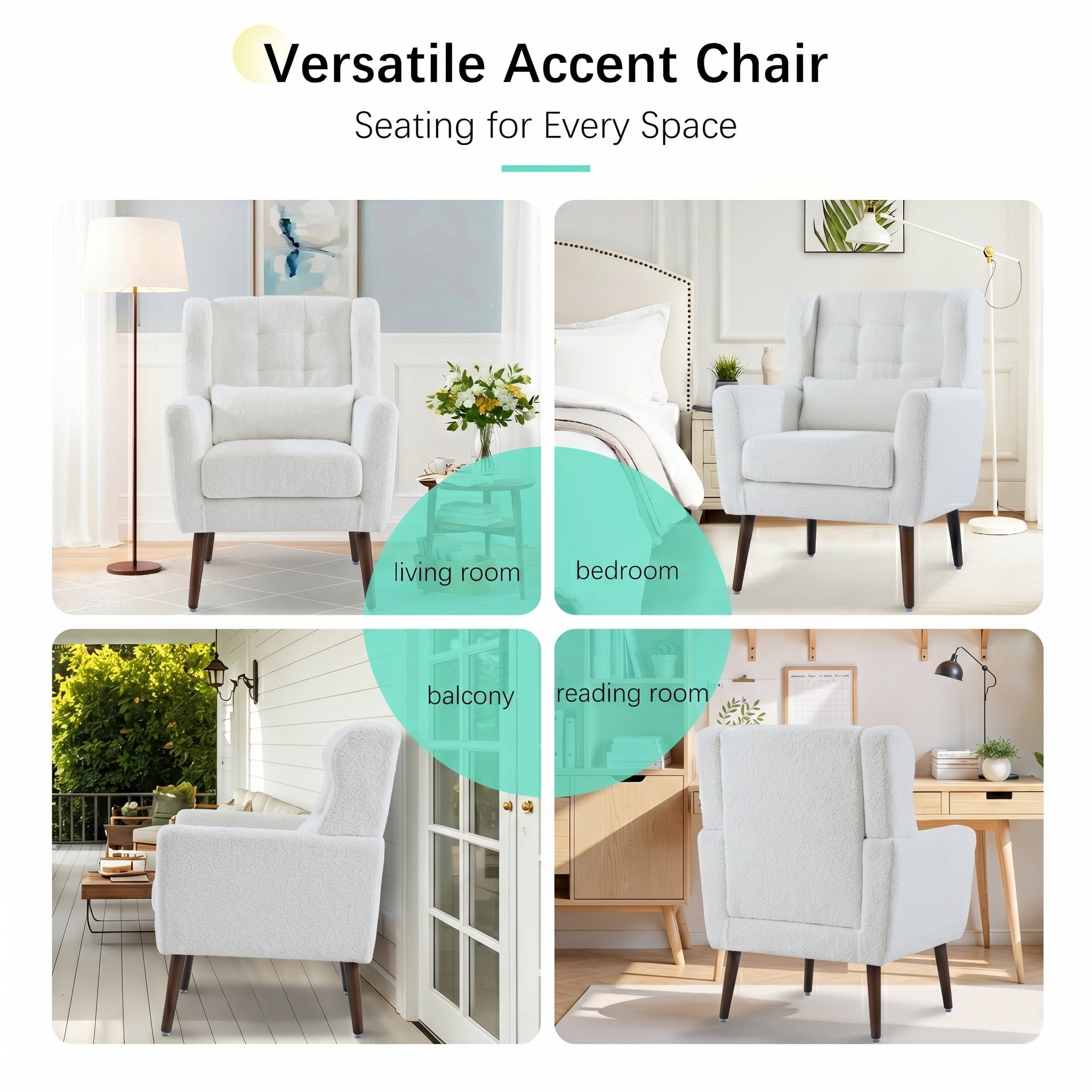 AISWORD Modern Accent Chair, Upholstered Armchair with Pillow, Fabric Single Sofa Chair with Lounge Seat and Wood Legs Accent Chair for Living Room Bedroom Small Spaces, White