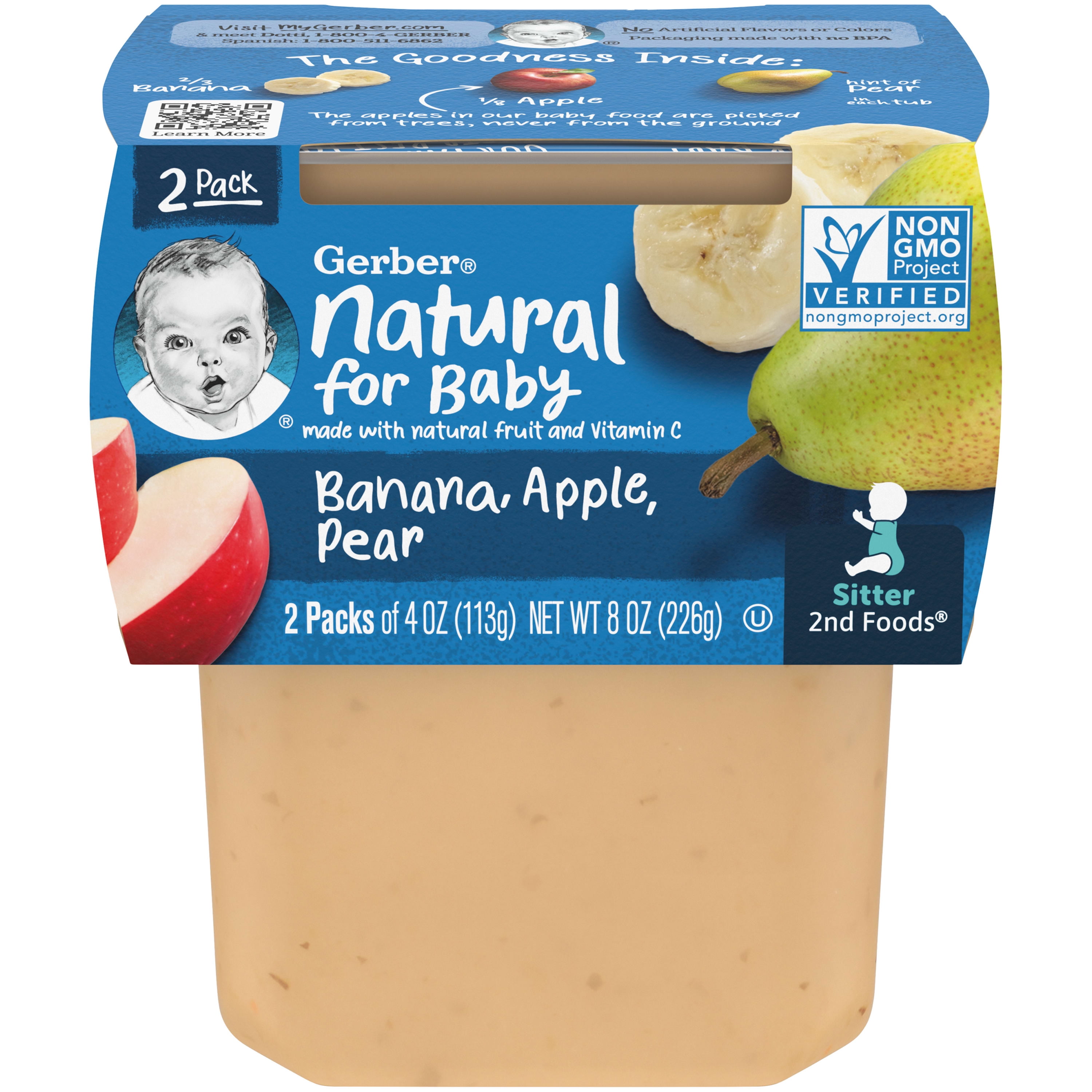 Gerber 2nd Foods Natural for Baby WonderFoods Baby Food, Bananas Apple Pear, 4 oz Tubs (16 Pack)