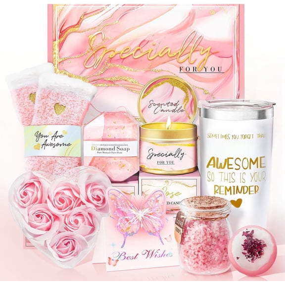 Gifts for Women, Birthday Gifts for Women, Happy Birthday Gifts Basket for Women, Rose Relaxing Gifts Basket for Female Sister Mom Wife Her Girlfriend Coworker Bestie