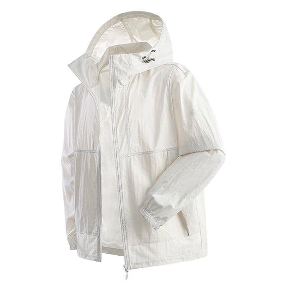 GUZOM Mens Water Resistant Windbreaker Lightweight Packable Hooded Jacket Nylon Spandex Travel Gray,Size M