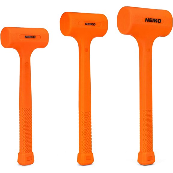 NEIKO 02888A Dead Blow Hammer Set, 3pc Neon Orange Deadblow Mallet, 1lb, 2lb, 3lb Hammers, Spark and Rebound Resistant, Unibody Molded, Checkered Grip