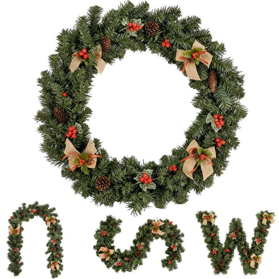 Christmas Norfolk Pine Wreaths Garland for Front Door Grapevine Green Wreath Real Touch Greenery Stems Holiday Outdoor Indoor
