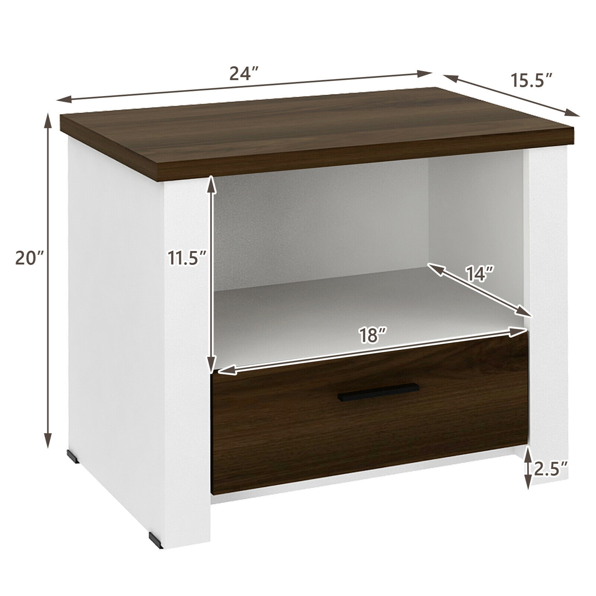 Gymax Fashion Accent Nightstand with Drawer and Open Shelf Sofa End Table Bedroom Living Room