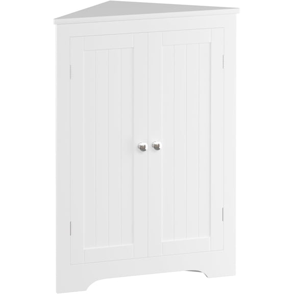 Corner Storage Cabinet, Floor Corner Cabinet with Adjustable Shelf,2 Doors with Silver Knobs, Modern Narrow Cabinet Organizer for Living Room Kitchen