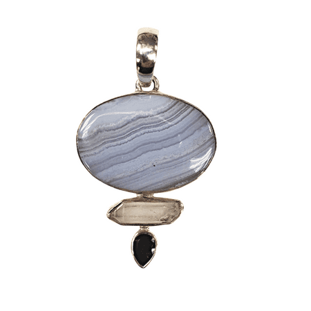 Blue Lace Agate w/ Quartz and Tanzanite accents Sterling Silver Pendant