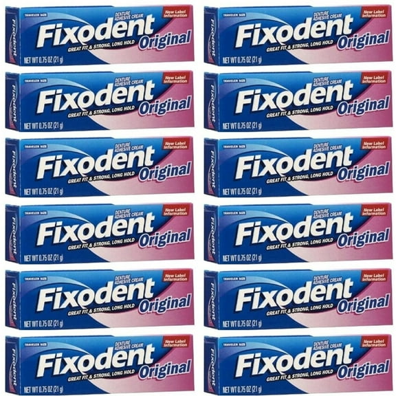 Fixodent Denture Complete Original Strong Adhesive Cream Treatment .75 Oz Travel Size Pk 12 Bulk