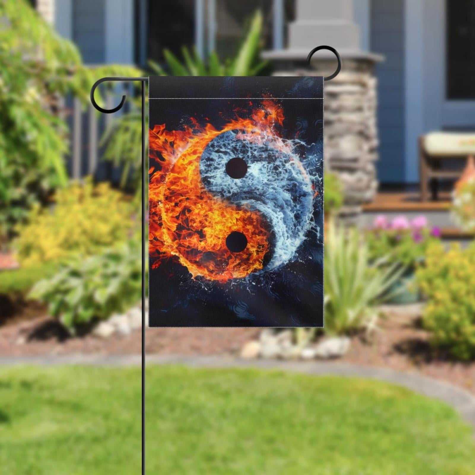 Welcome Symbol of Yin-Yang Water and Fire Garden Flag, Vertical Double Sided Small House Flag, Yard Farmhouse Outdoor Deck Veranda Lawn Decor 28x40 Inch