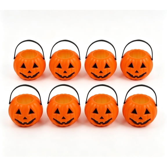 8 Pcs Pumpkin Buckets Halloween Candy Baskets, Funny 2.7 x 2.1 Inch Candy Basket with Handle, Drop Resistant Trick or Treat Party Supply, Haunted House Decor Party Favor