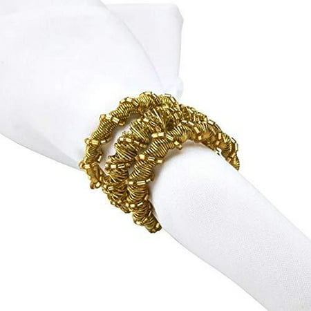 

Fennco Styles Hand Beaded Spiral Metal Napkin Rings Set of 4 - Glass Beads Napkin Holders for Home Dining Room Banquet Family Gathering Holiday Décor and Special Occasion