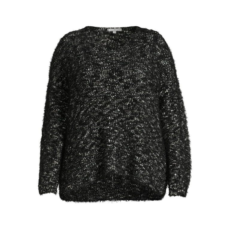 Heart N' Crush Women's Plus Size Super Soft V-Neck Eyelash Pullover Sweater