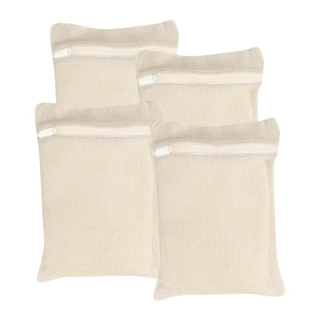 veasfak 4 Pieces Cotton Mesh Laundry Bags Laundry Pouches for Socks Stocking Hosiery S
