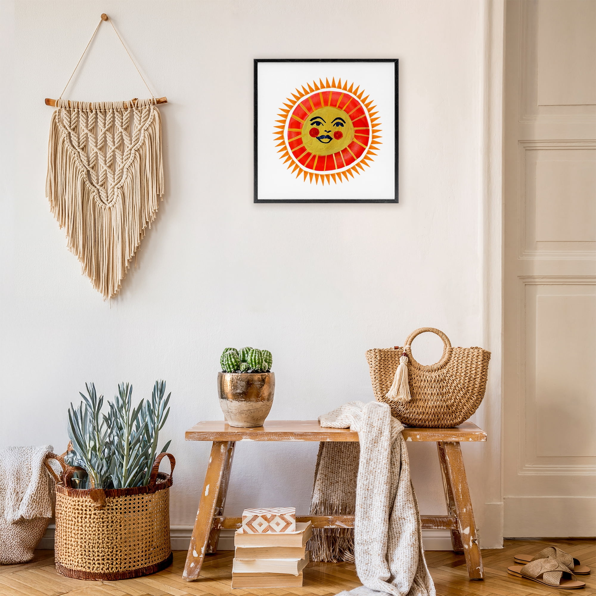 Stupell Industries Cheerful Boho Sun Black Framed Giclee Art, design by Katherine Herrell Studio