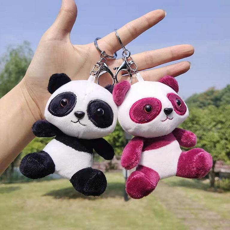 Wharick Cartoon Panda Plush Keyring Fluffy Anti-shedding Kids Present  Pendant Accessories Panda Keychain for Bag