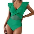 thumbnail image 4 of UTSJKR Womens One Piece Swimsuits Tummy Control Bathing Suits Ruffle Sleeve Mesh Swimsuit Full Coverage Swimwear Mint Green S, 4 of 4