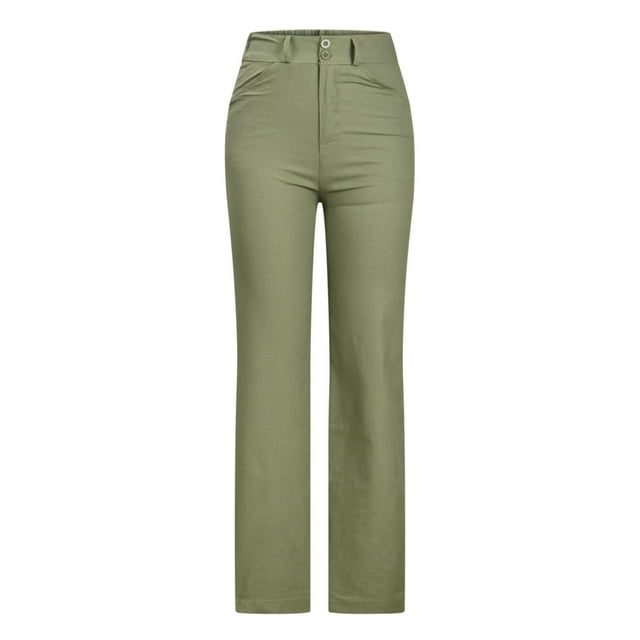 VEKDONE Womens Linen Long Pants Army Green M