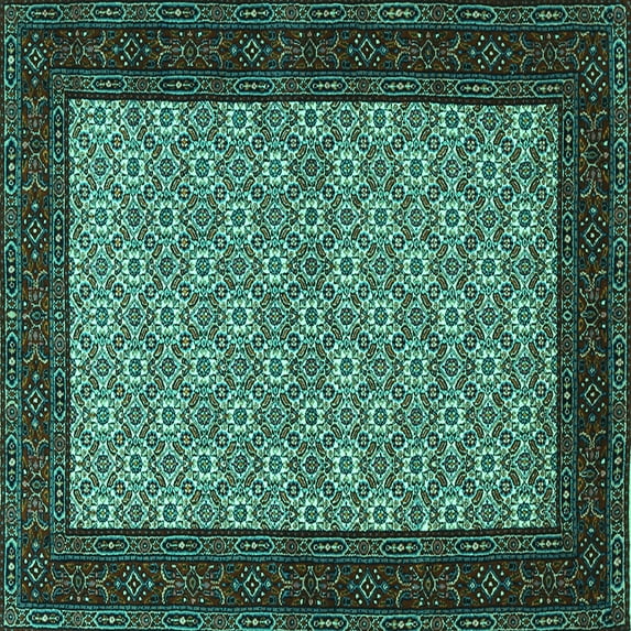 Ahgly Company Indoor Square Persian Turquoise Blue Traditional Area Rugs, 7' Square