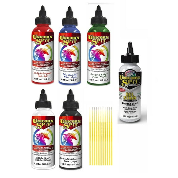 Unicorn SPiT Gel Stain & Glaze in One 4 oz. Bundles with Transforming Sparkling Iced Egret and Trebbies Detail Sticks (ICY Essential Collection)