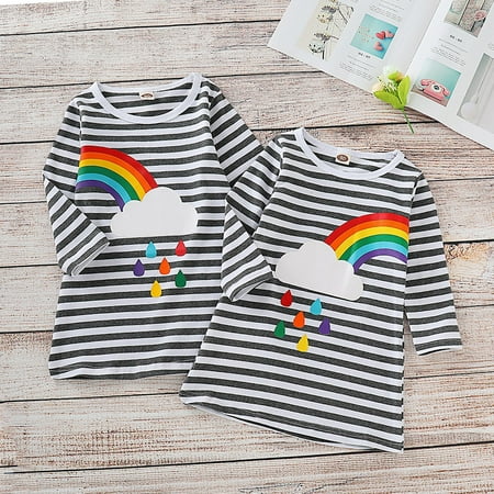 

Yuanyu Todder Kid Little Girls Long Sleeve Stripe Rainbow Long Sleeve Casual Dress