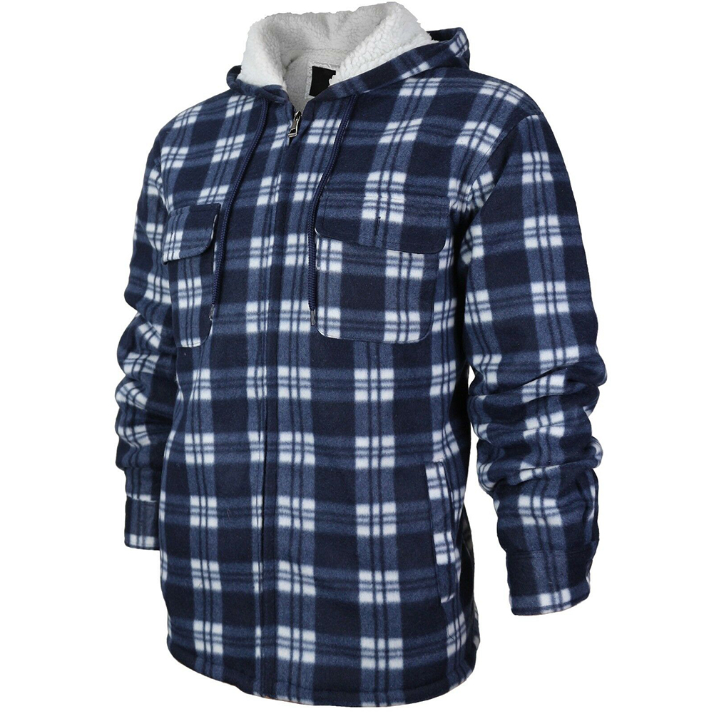 HanTon Men's 2 Pocket Heavyweight Plaid Sherpa Lined Fleece Hoodie ...