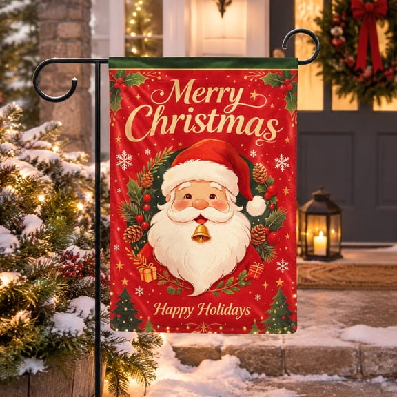 Ahaia Merry Christmas Garden Flag 28 x 40 Inch, Faux Linen Yard Flag, Vintage Santa Holly Pinecone Gift Winter Holiday Decor Flag, Double Sided Seasonal Flag for Porch Lawn Patio Decoration