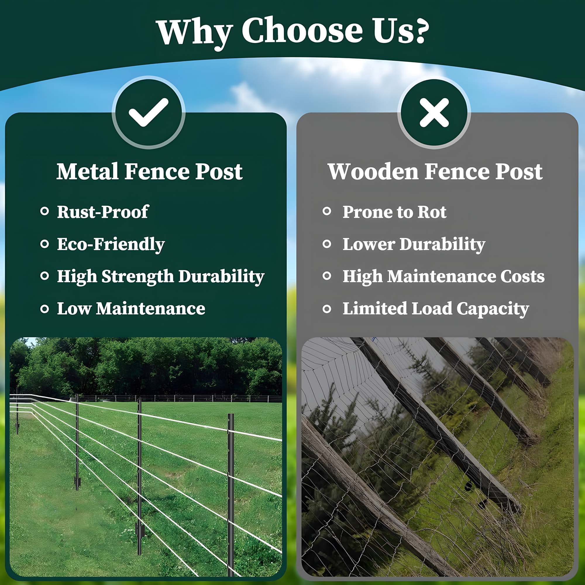 Miniyam 10 Piece Garden Fence Post Set, 4-ft Heavy-Duty U-Shaped Metal Posts for Wire Mesh Fences, No-Dig Temporary Fence Posts, Black
