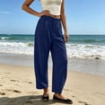 thumbnail image 6 of Barrel Pants For Women Elastic Waist Loose Fit Trouser Summer Casual Beach Vacation Lounge Pants With Pockets, 6 of 7