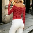 thumbnail image 6 of hoksml Women's Polka Dot Off Shoulder Long Sleeve Top Stretch Slim Fitted Boat Neck Y2K Blouse, 6 of 6