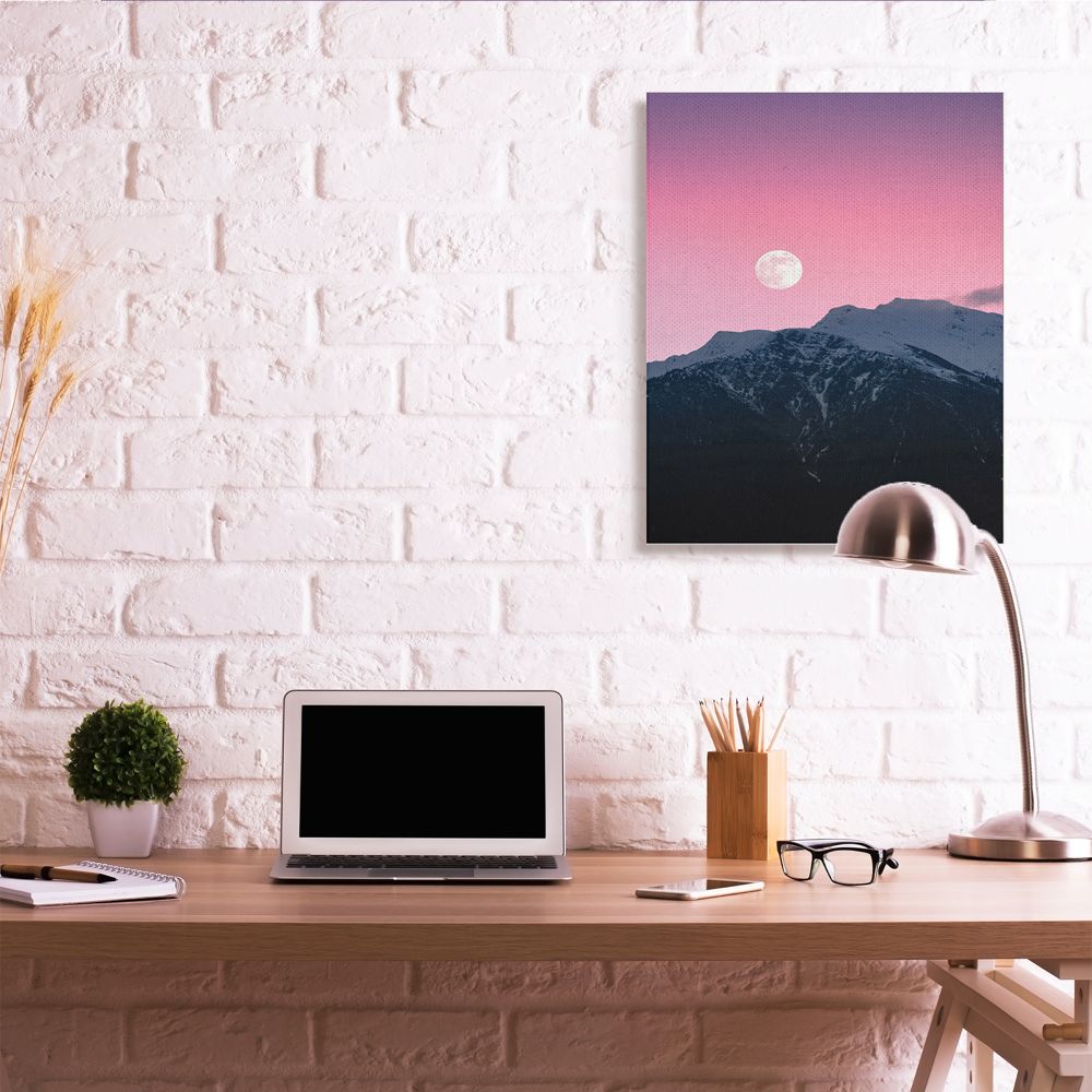 Stupell Industries Moon Rise over Mountains with Pink Sky Photograph Designed by Unsplash