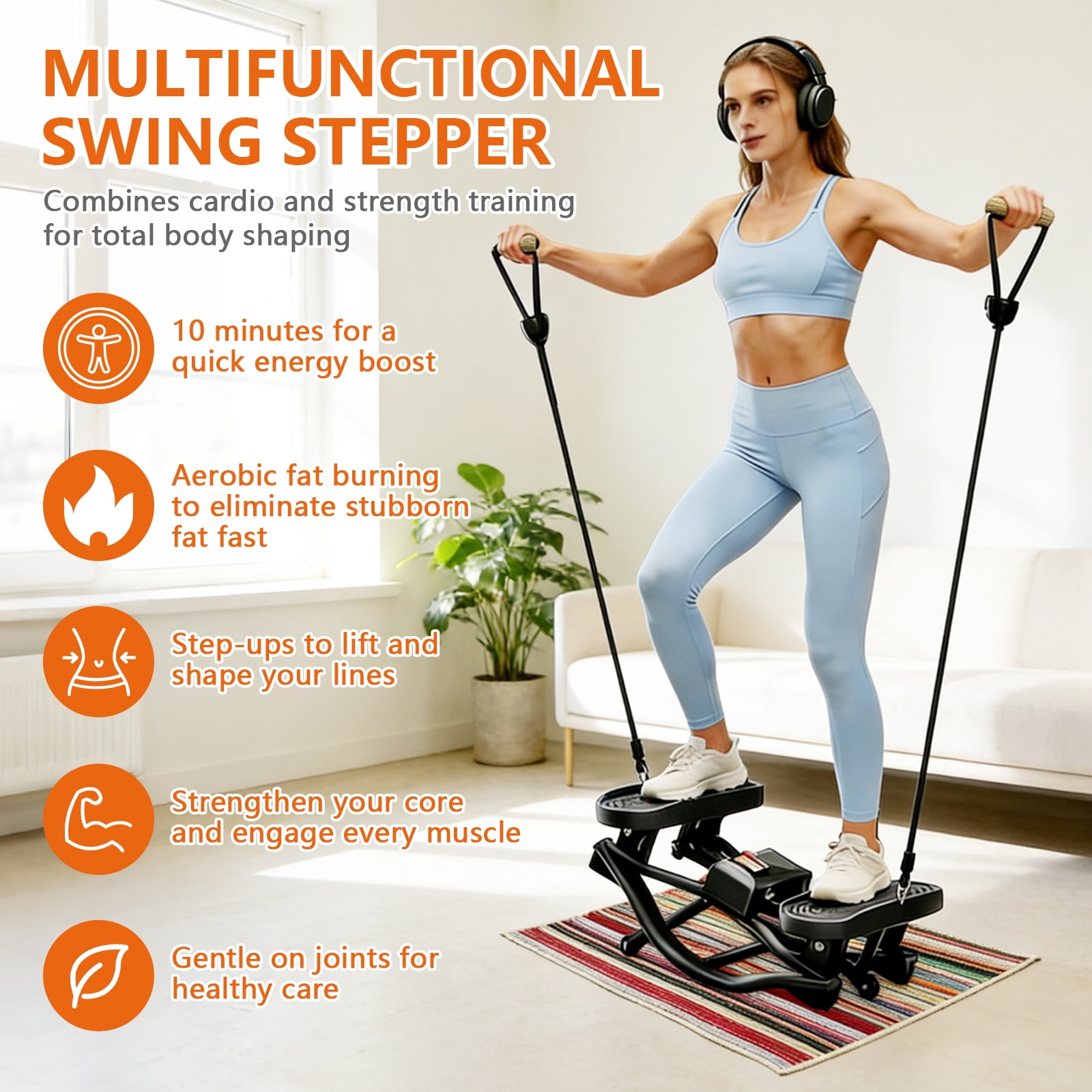 Rock Stepper Machine - the Rock Stepper Side to Side Lateral Rocking Stepper with Digital Monitor & Resistance Bands, Home Workout Machine for Legs, Glutes,Waist& Cardio