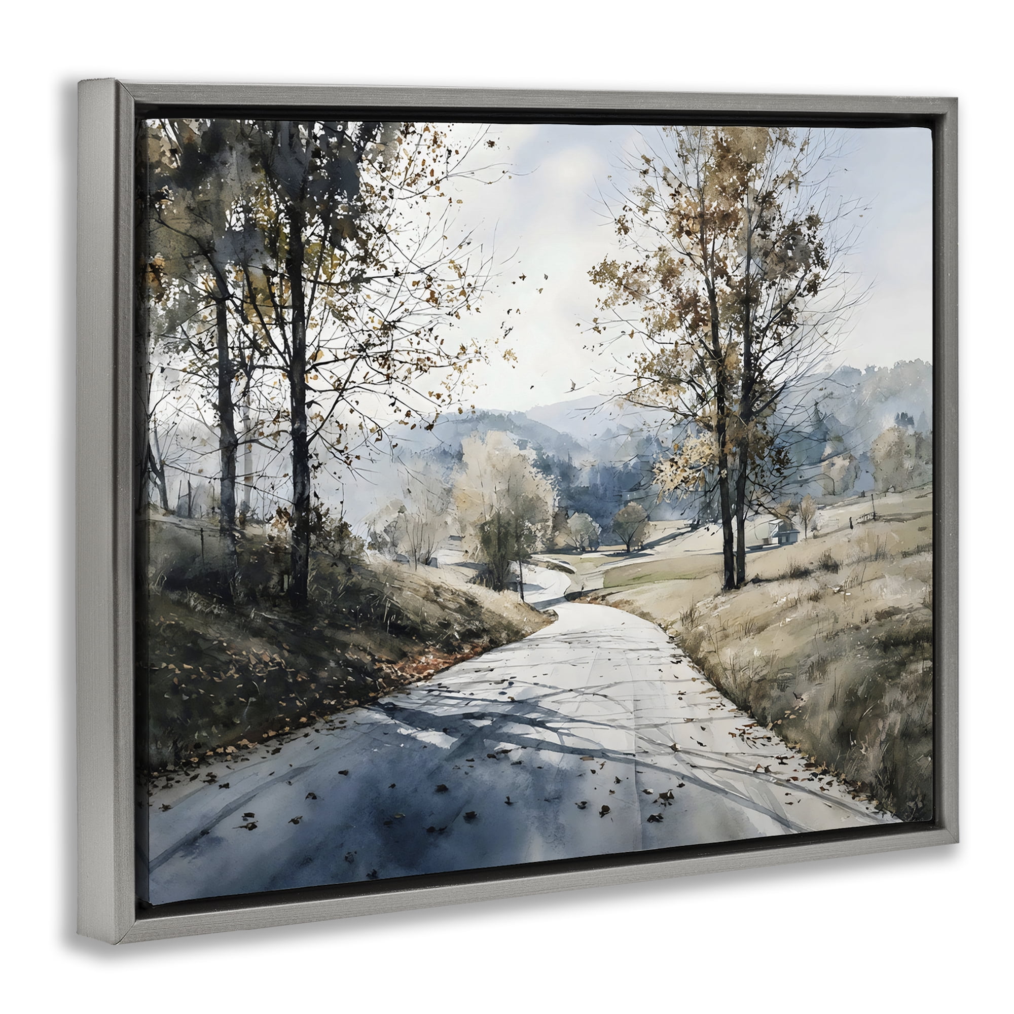 Stupell Industries Country Road in Autumn Gray Framed Floater Canvas Wall Art, design by Franklyn Gregory