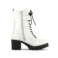 thumbnail image 3 of BLISSFUL STEP Women's Chunky Heel Zip Platform Block Combat Boots White 9.5, 3 of 8
