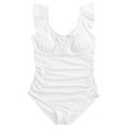 thumbnail image 6 of GEWSEY Women's Plus Size Bathing Suit One Piece Swim Dress Tummy Control Swimsuits Ruffle V Neck Swimwear White, L, 6 of 6